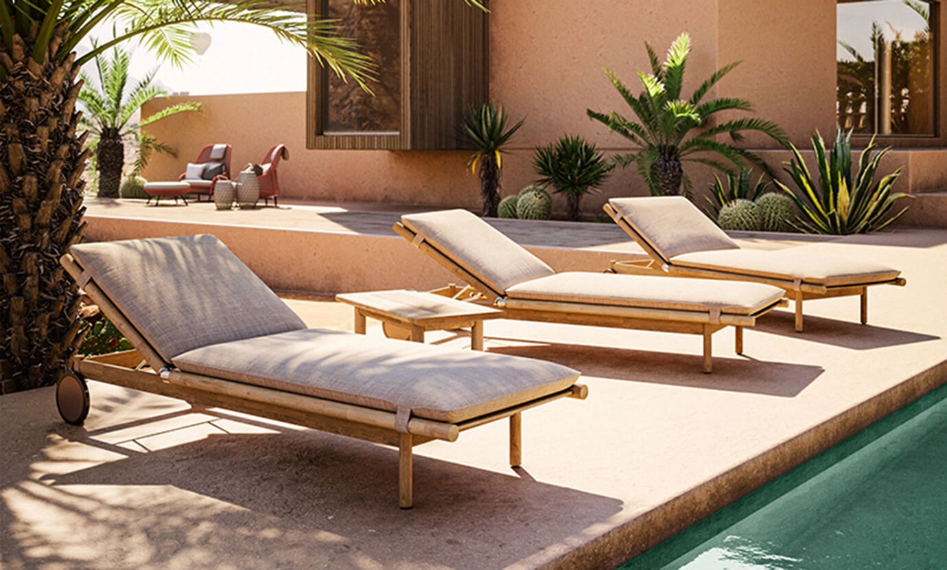 Outdoor Bench and Sunlounger