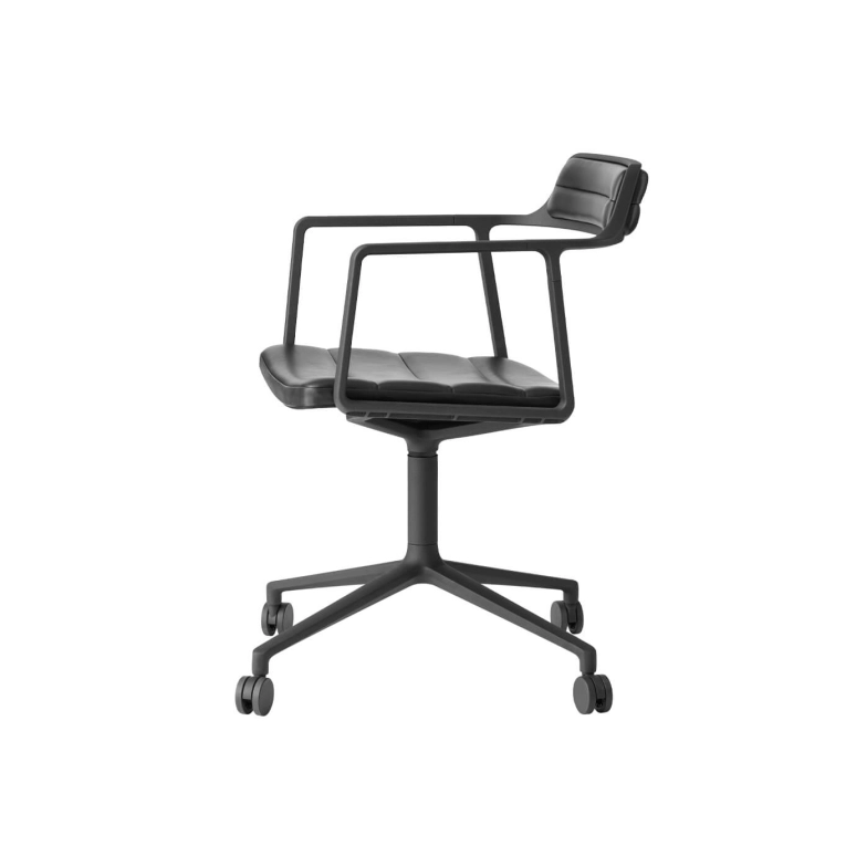 SWIVEL CHAIR 452 à roulettes Cuir noir / Aluminium peint noir VIPP