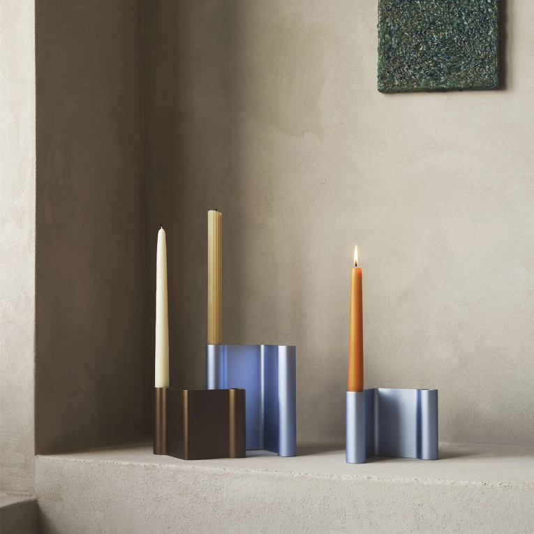 Candle Holder, Candlestick and Candle PAIR H 11 Brown MUUTO