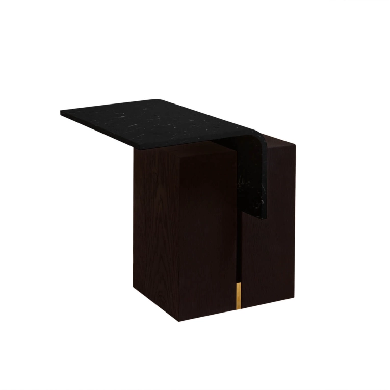 Table d'appoint guéridon GHAN 92.8 S Chêne teinté/ plastique noir NOMA