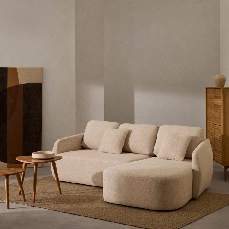 LAIRA 3 places avec méridienne droite Chenille Ecrue KAVE HOME