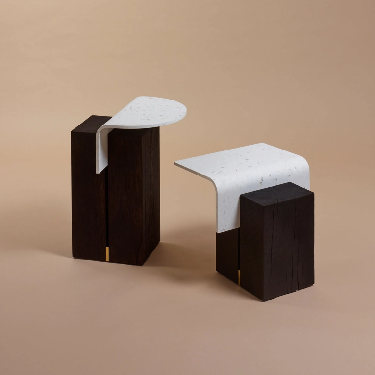 Table d'appoint guéridon GHAN 92.8 S Chêne teinté/ plastique blanc NOMA