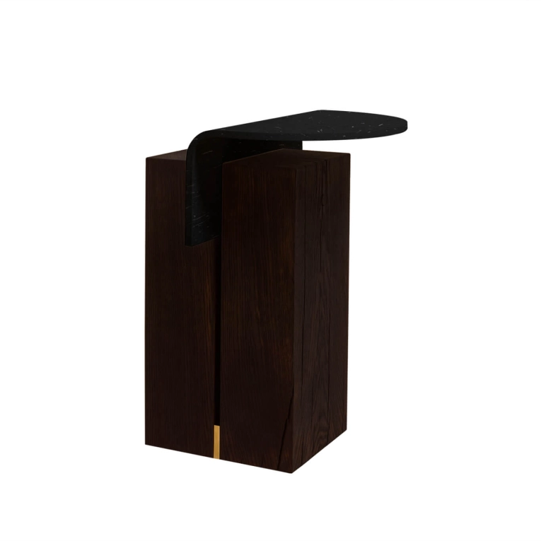Table d'appoint guéridon GHAN 92.8 M Chêne teinté/ plastique noir NOMA