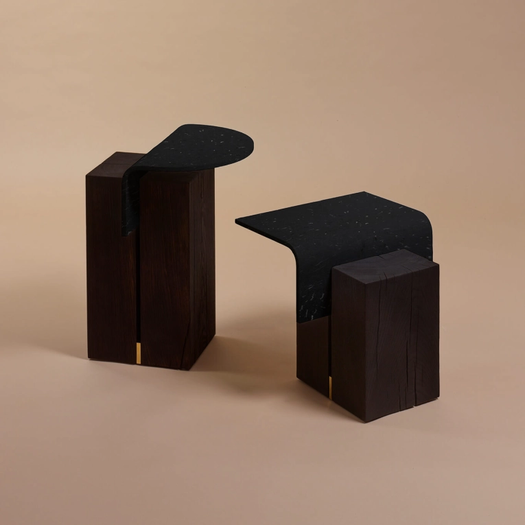 Table d'appoint guéridon GHAN 92.8 M Chêne teinté/ plastique noir NOMA