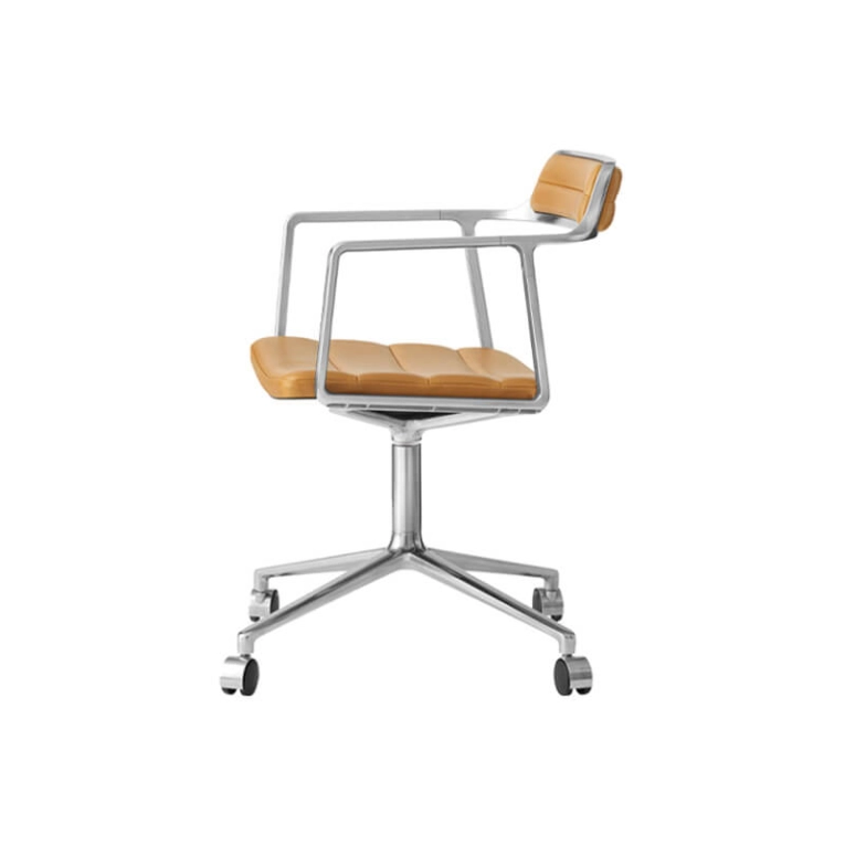 SWIVEL CHAIR 452 à roulettes Cuir camel / Aluminium poli VIPP