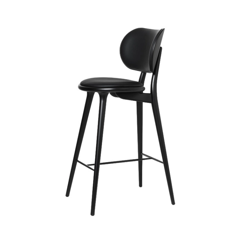 Tabouret haut HIGH STOOL BACKREST Hêtre noir/ cuir noir MATER