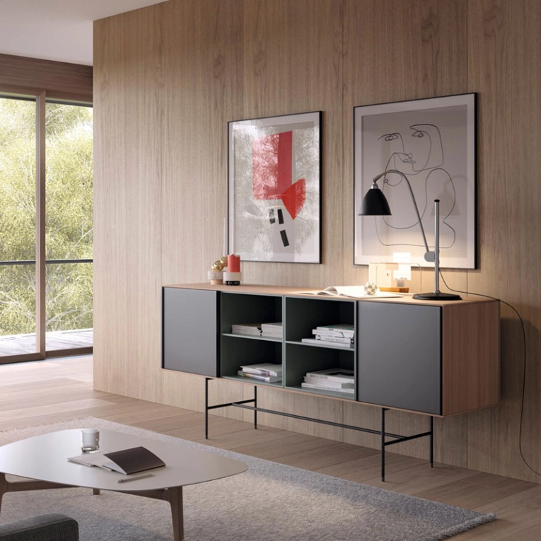 Meuble de rangement AURA  L 196 x H 98 Noyer / Vert mousse / Graphite TREKU