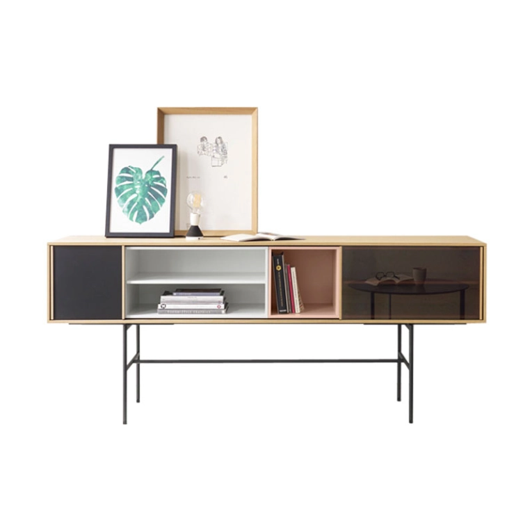 Meuble de rangement AURA L 196 x H 82 Chêne / Rose / Blanc TREKU