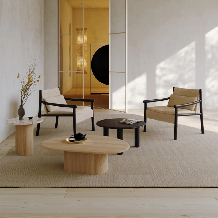 Table d'appoint guéridon GHIA Ø 50 pied central terrazzo Terrazzo foncé/ chêne ARPER