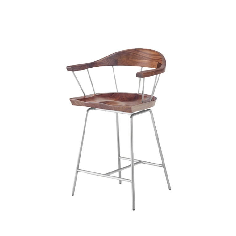 Tabouret haut SPINDLE H 61 Noyer/ nickel satiné BASSAMFELLOWS
