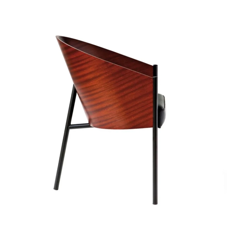 Chaise COSTES Acajou/ cuir noir DRIADE