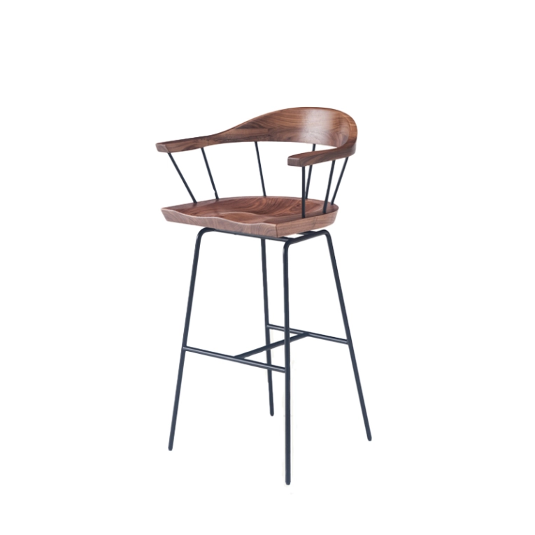 Tabouret haut SPINDLE H 76 Noyer/ noir BASSAMFELLOWS