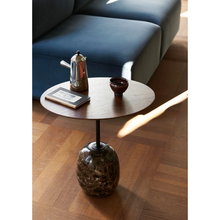 Table d'appoint guéridon LATO LN9 Noyer & marbre Emperador marron AND TRADITION