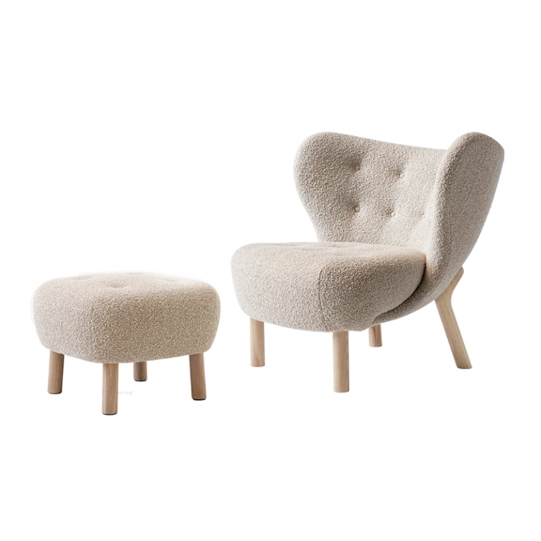 Fauteuil LITTLE PETRA VB1 & Pouf ATD1 Karakorum beige 003 AND TRADITION