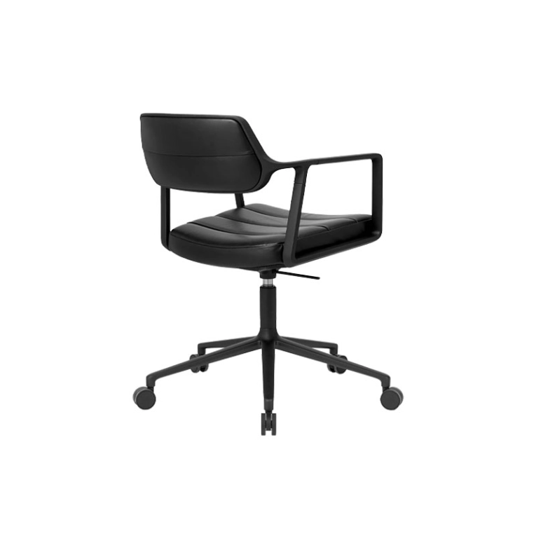 Fauteuil de bureau SWIVEL CHAIR à roulettes Cuir noir / Aluminium peint noir VIPP