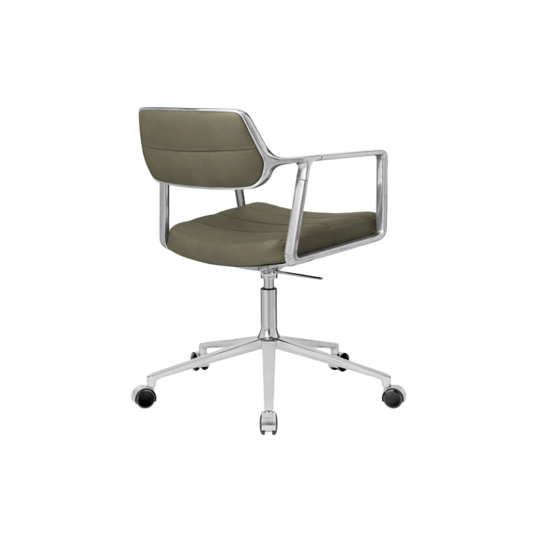 Fauteuil de bureau SWIVEL CHAIR à roulettes Cuir vert Bosco / Aluminium poli VIPP