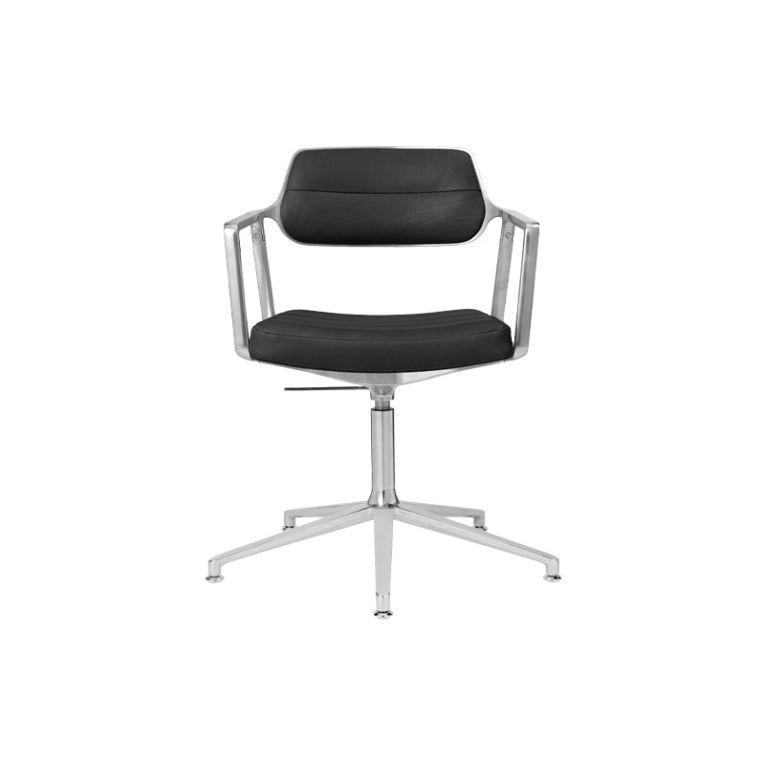 Fauteuil de bureau SWIVEL CHAIR à patins Cuir noir / Aluminium poli VIPP