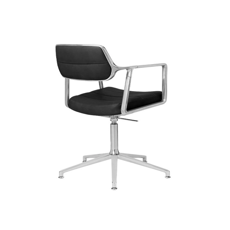 Fauteuil de bureau SWIVEL CHAIR à patins Cuir noir / Aluminium poli VIPP