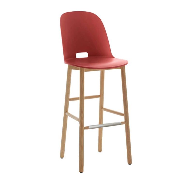 Tabouret haut ALFI STOOL dossier haut Rouge EMECO
