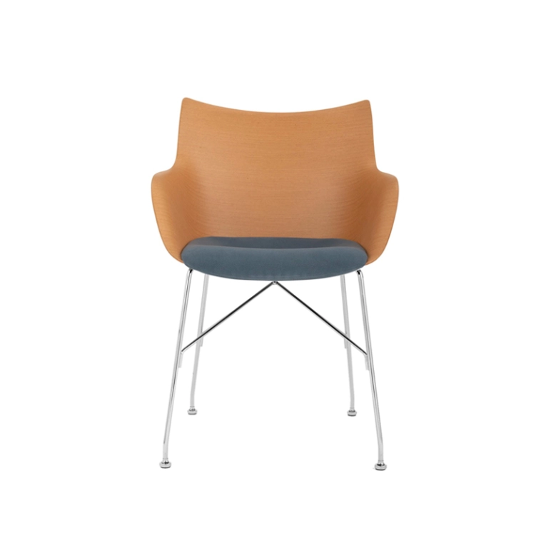 Chaise Q/WOOD assise tissu Bois clair/ chrome/ bleu clair KARTELL