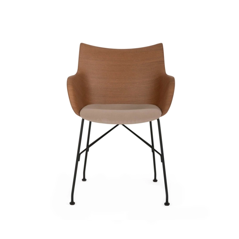 Chaise Q/WOOD assise tissu Bois foncé/ noir/ écru KARTELL