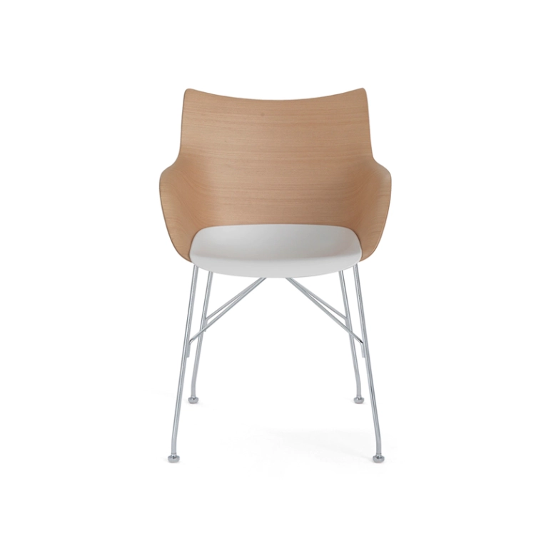 Chaise Q/WOOD assise plastique Hêtre clair/ chrome/ blanc KARTELL