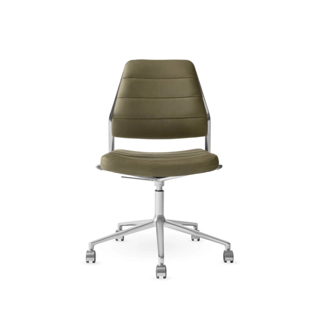 SWIVEL CHAIR 454+ à roulettes cuir Bosco / Aluminium poli VIPP