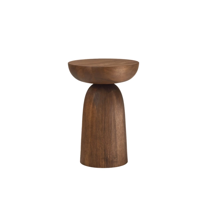 Tabouret NERA base pleine à lignes sculptées Noyer ZANAT