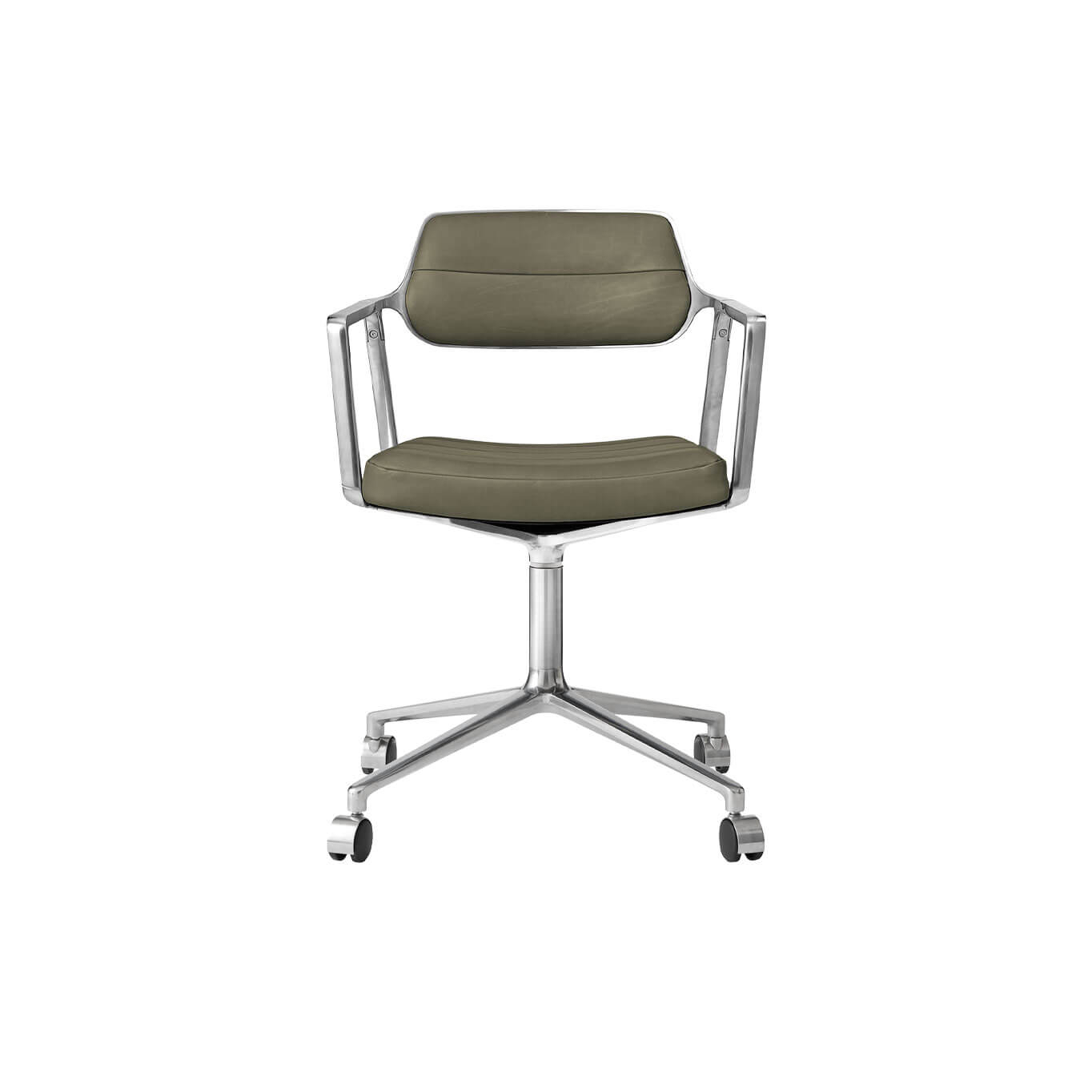 SWIVEL CHAIR 453 à roulettes Cuir vert Bosco / Aluminium poli VIPP