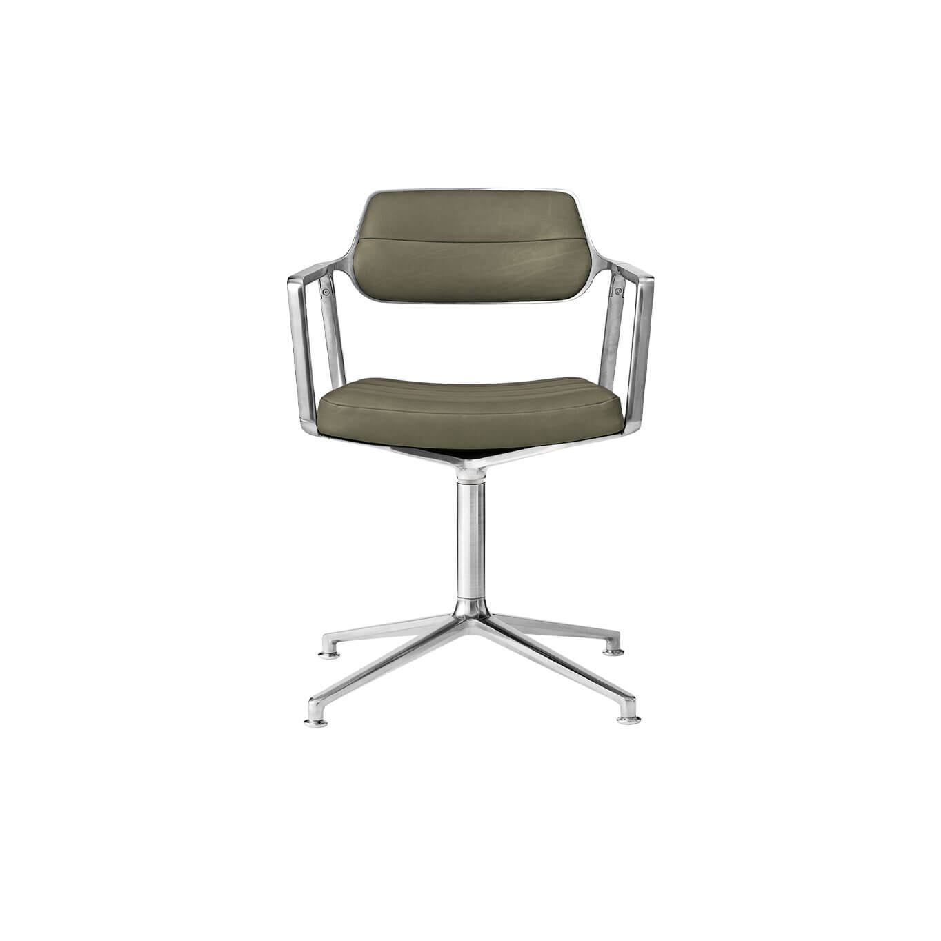 SWIVEL CHAIR 453 à patins Cuir vert Bosco / Aluminium poli VIPP