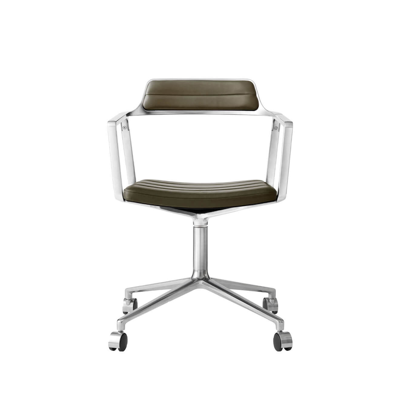 SWIVEL CHAIR 452 à roulettes Cuir vert Bosco / Aluminium poli VIPP