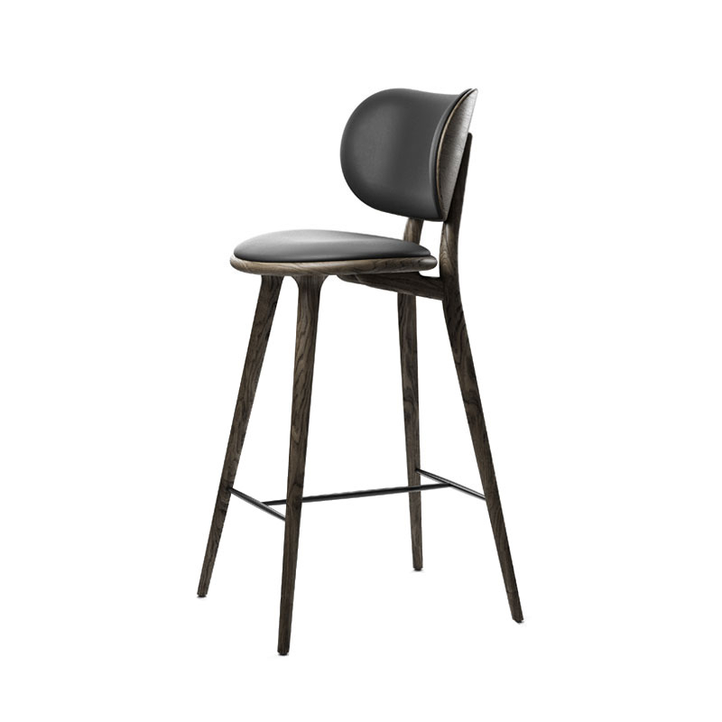 Tabouret haut HIGH STOOL BACKREST Chêne Sirka gris/ cuir noir MATER
