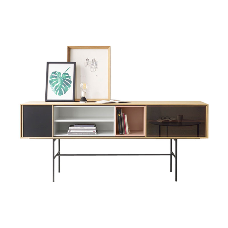 Meuble de rangement AURA L 196 x H 82 Chêne / Rose / Blanc TREKU