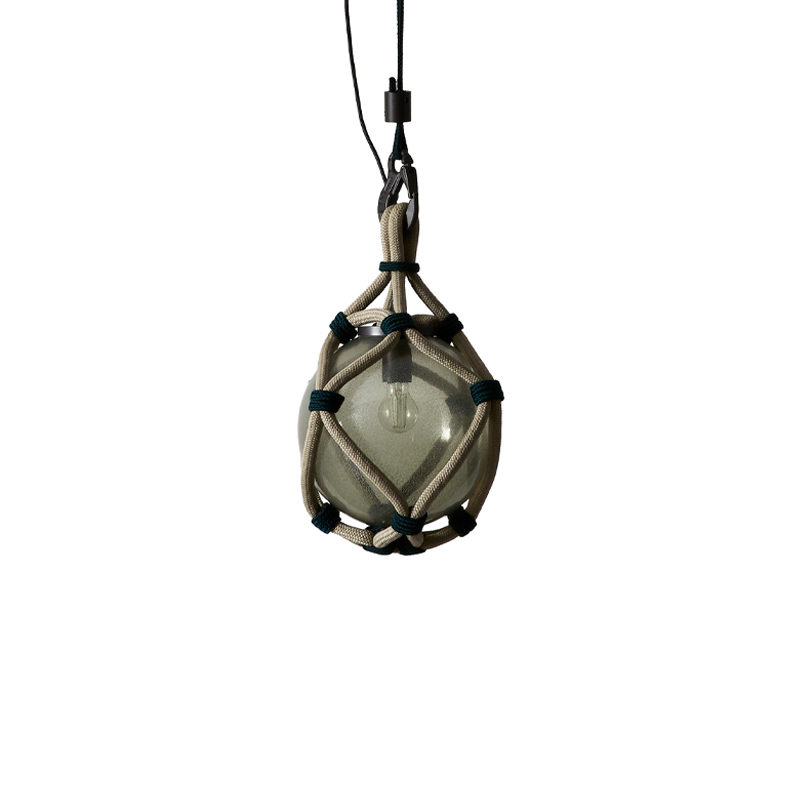 Luminaire extérieur Suspension BOLLICOSA NAUTILUS Ø 30 Verre fumé transparent / nœuds verts CASSINA