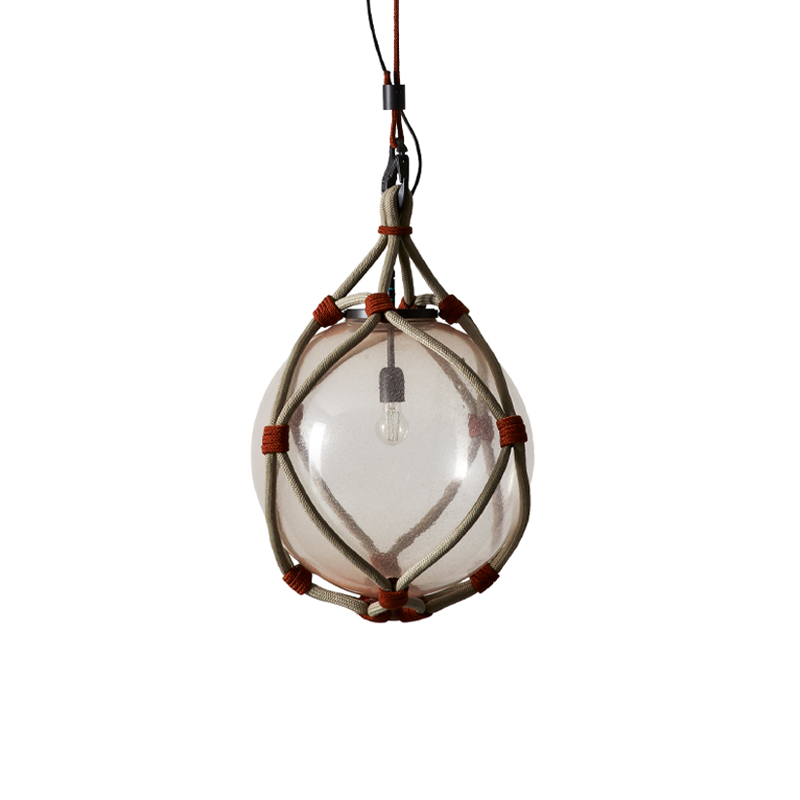 Luminaire extérieur Suspension BOLLICOSA NAUTILUS Ø 50 Verre rose transparent / nœuds rouille CASSINA