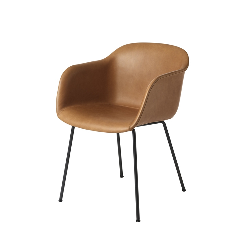 Chaise FIBER ARMCHAIR 4 pieds acier coque cuir Cognac MUUTO