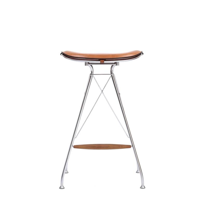 Tabouret haut WIRE BARSTOOL LOW Chrome/ Cuir Elegance Whiskey OVERGAARD & DYRMAN