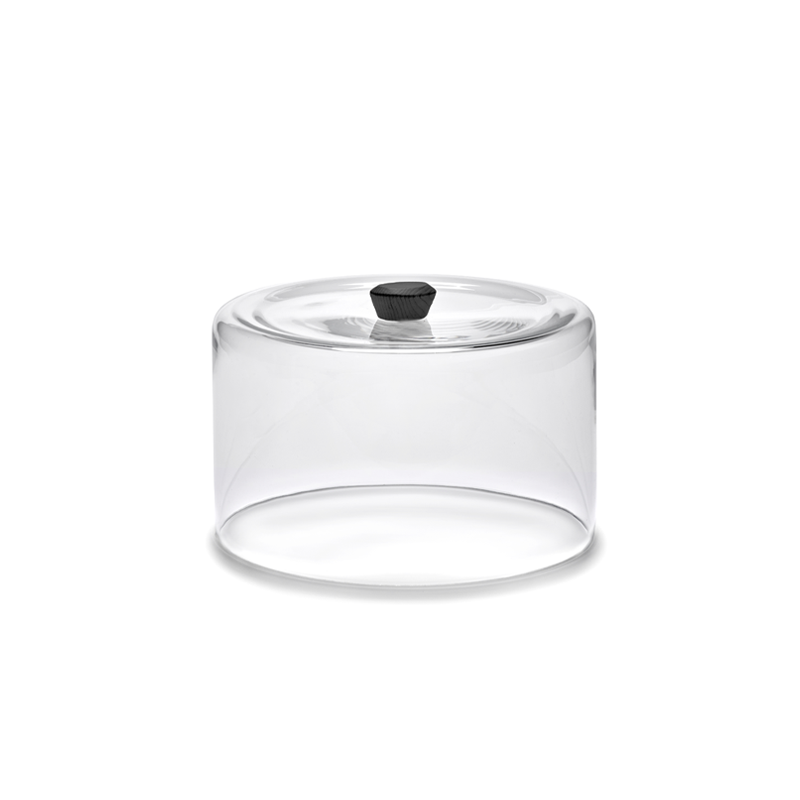 Plateau, plat Cloche en verre DUNE Frêne teinté noir SERAX