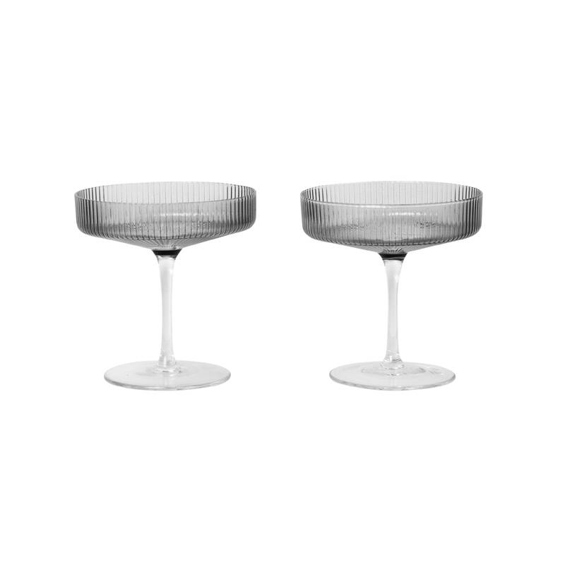 Carafe & verre Set de 2 coupes à Champagne RIPPLE Gris fumé FERM LIVING