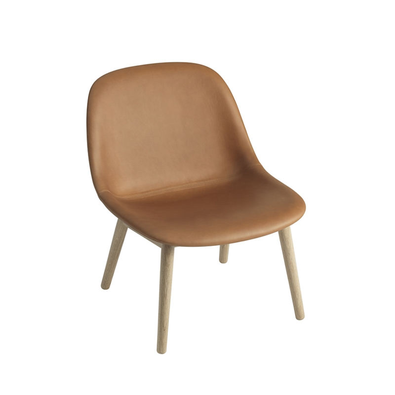 Fauteuil FIBER LOUNGE Coque cuir/ pieds bois Cognac MUUTO
