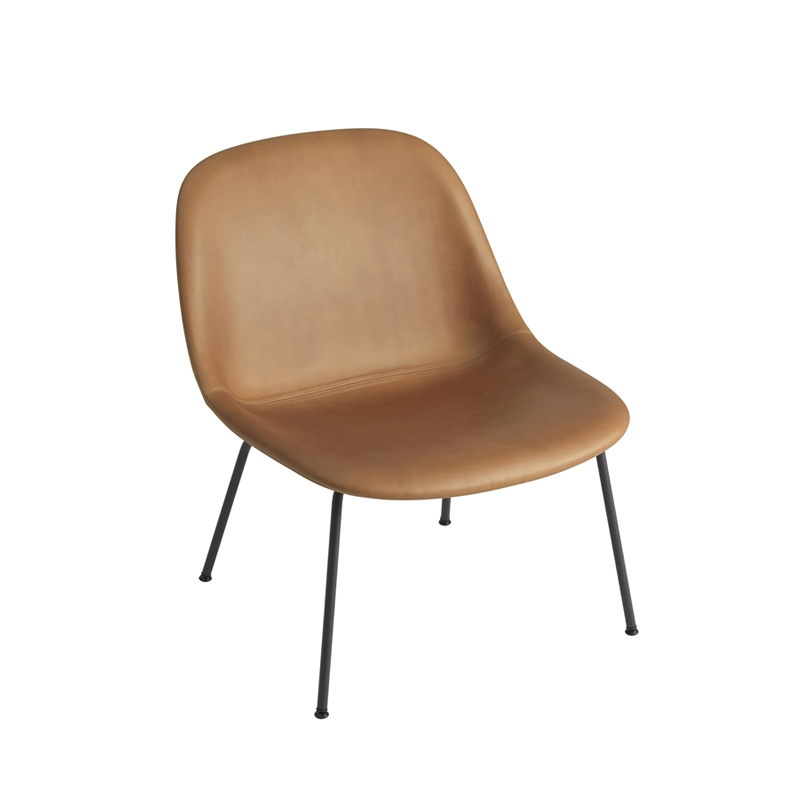 Fauteuil FIBER LOUNGE Coque cuir/ pieds acier Cognac MUUTO