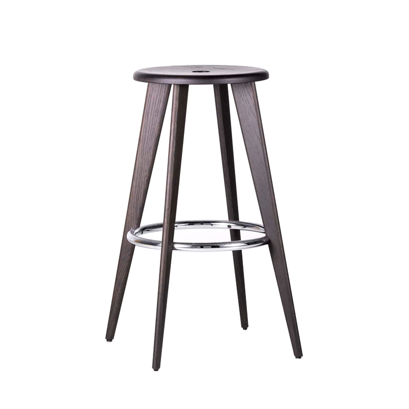 Tabouret haut / Tabouret haut Chêne foncé  Repose-pieds chromé VITRA