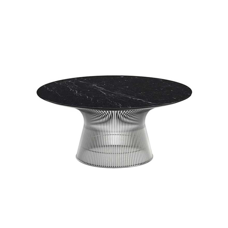 Table basse PLATNER Ø 91,5 Marbre Noir veiné blanc KNOLL