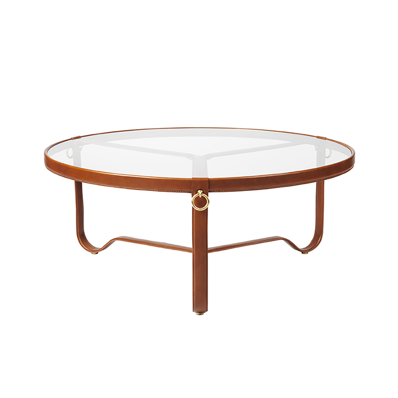 Table basse ADNET Ø 100 Cuir marron GUBI